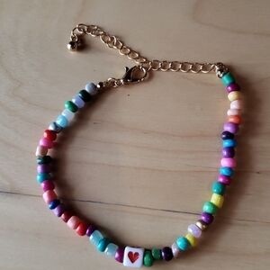 𝅺red Heart Rainbow Beaded Bracelet NWOT